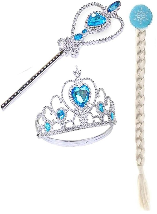 Fancy Steps Princess Accessories for Girls | Birthday Party |Frozen Princess Accessories, Crown Wand, Unicorn Headband and Wig for Fairytale (Stick,Crown,Wig) - Image 1